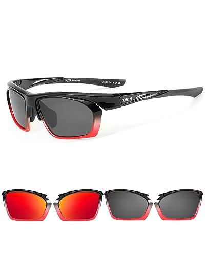 TJUTR Fahrradbrille für Herren Damen Sport Sonnenbrille Polarisierte Mit Austauschbaren Linsen Winddicht Goggles von TJUTR