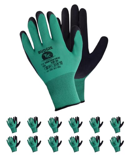 TK Gloves BUDGIE 12 paar Arbeitshandschuhe Handschuh Schutzhandschuh aus Acryl, beschichtet mit weichem Latexschaum (10) von TK Gloves