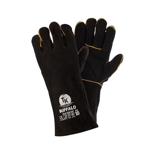 TK Gloves BUFFALO Schweißerhandschuh Montage-Handschuhe aus Leder/Größe 10, 1 Paar/Handschuhe Arbeitshandschuhe/Schweißschutzhandschuh mit Futter/Schwarzes Rindspaltleder/Lederhandschuhe von TK Gloves