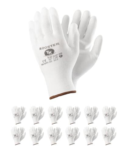 TK Gloves ROOSTER/Schutzhandschuh aus Polyester, beschichtet mit Polyurethan/Größe 06, 12 Paar/Weiß/Montagehandschuhe/Handschuhe Arbeitshandschuhe von TK Gloves