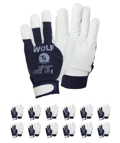 TK Gloves WOLF Montage-Handschuhe aus Leder/Größe 07, 12 Paar/Handschuhe Arbeitshandschuhe/ungefütterter/vollnarbiges Ziegenleder und Baumwollstrick/Lederhandschuhe von TK Gloves