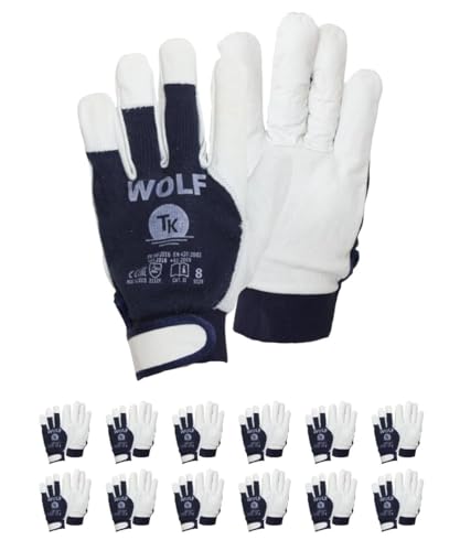 TK Gloves WOLF Montage-Handschuhe aus Leder/Größe 11, 12 Paar/Handschuhe Arbeitshandschuhe/ungefütterter/vollnarbiges Ziegenleder und Baumwollstrick/Lederhandschuhe von TK Gloves
