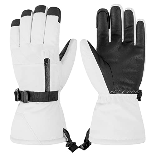 Skihandschuhe für Herren Damen wasserdichte Snowboardhandschuhe Warme Touchscreen Handschuhe mit Tasche Winterhandschuhe zum Skifahren Snowboarden Reiten (XL, Weiß) von TMEOG