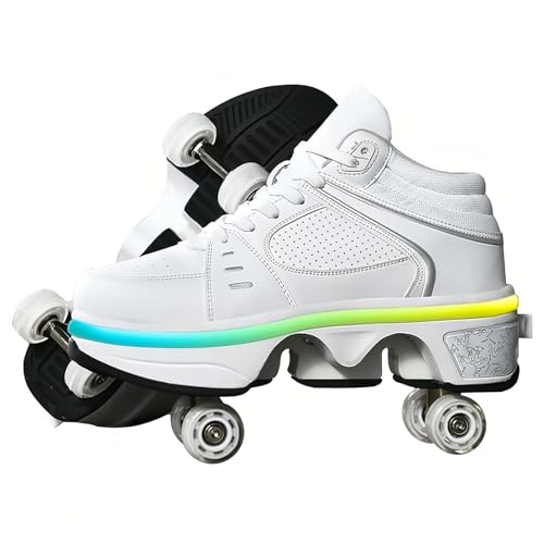 Rollschuhe Damen Quad Skates,rollerskates Pour Hommes,mädchen Deformation Roller Skates draussen,Roller Sneaker Für Thanksgiving-Geburtstagsgeschenke (White B, EU-38) von TO.DREAM