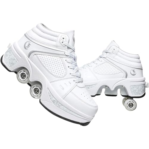 Rollschuhe Damen Quad Skates,rollerskates Pour Hommes,mädchen Deformation Roller Skates draussen,Roller Sneaker Für Thanksgiving-Geburtstagsgeschenke (White high top, EU-37) von TO.DREAM