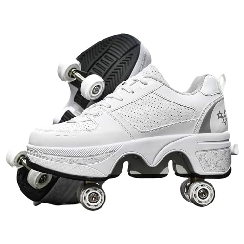 Rollschuhe für Kinder, verstellbare Rollerskates für Mädchen, Quad-Skates-Deformationstrainer für Erwachsene und Anfänger, Turnschuhe mit unsichtbarem Rad für Jungen (Weiß, EU 37) von TO.DREAM