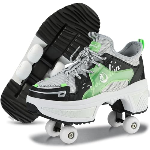 Schuhe mit Rollen für Mädchen, 2024 Neue Fly Woven Fabric Rollschuhe Schuhe, Deformation Roller Skates Kinder, Damen verstellbares Thanksgiving-Geburtstagsgeschenk (Grün, EU-35) von TO.DREAM