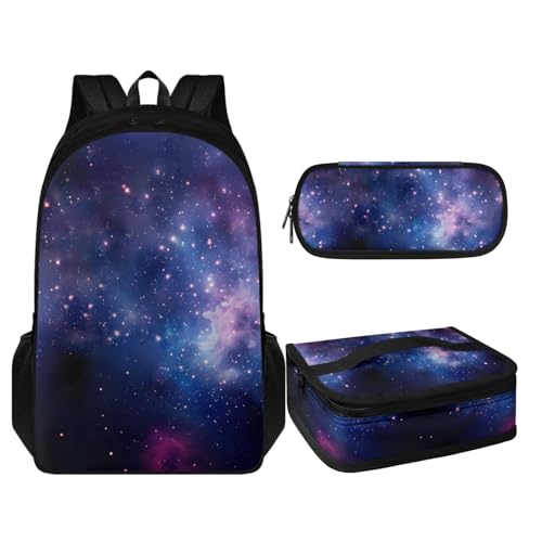 TOADDMOS Kinder-Schultaschen-Set, 3-in-1, leicht, groß, Kinder-Rucksack mit tragbarer Tasche, Stifthalter, Galaxy Space, Rucksack, Rucksäcke von TOADDMOS