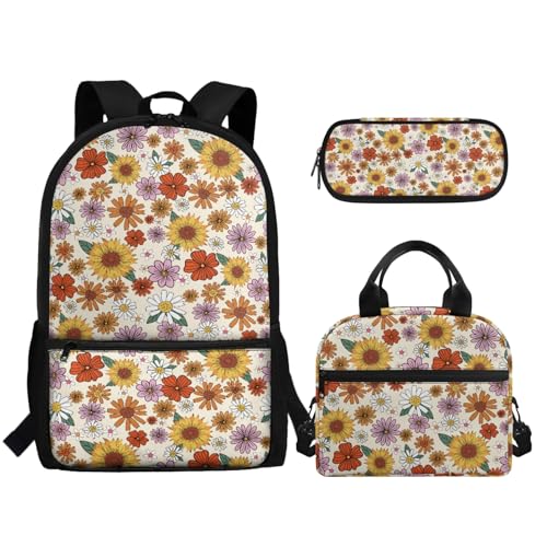 TOADDMOS Schulrucksack-Set für Kinder, 3-in-1, leichte Büchertasche mit tragbarer Stifthalter, Gänseblümchen, Rucksack, Rucksäcke von TOADDMOS