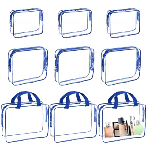 TOATELU 9 Stück Transparent Kulturbeutel, Spielzeug Aufbewahrungstasche, Transparent Make-up Tasche, Transparente Reise-Toilettentaschen, Koffer Organizer für Frauen, Männer, Familie(Blau) von TOATELU