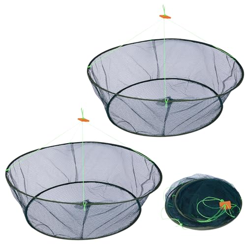 TOATELU Faltbares Fischernetz Handnetz Fischernetz: 2 Stücke Handgusskäfig Handnetz Krabbennetz Durchmesser 80cm aus Nylon,Faltbares Handwurfkäfig mit Handseil zum Fangen von Fischen Garnelen Krabben von TOATELU