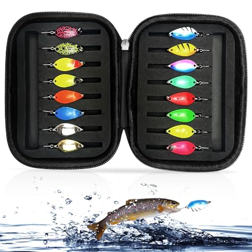 TOATELU Kunstköder Spinner Blinker Set: Angelzubehör 16er Set mit Aufbewahrungsbox, Pailletten Kunstköder, Angelköder Set, Blinker Angeln Set für Forelle, Barsch, Zander, Lachs, Hecht, Walleye von TOATELU