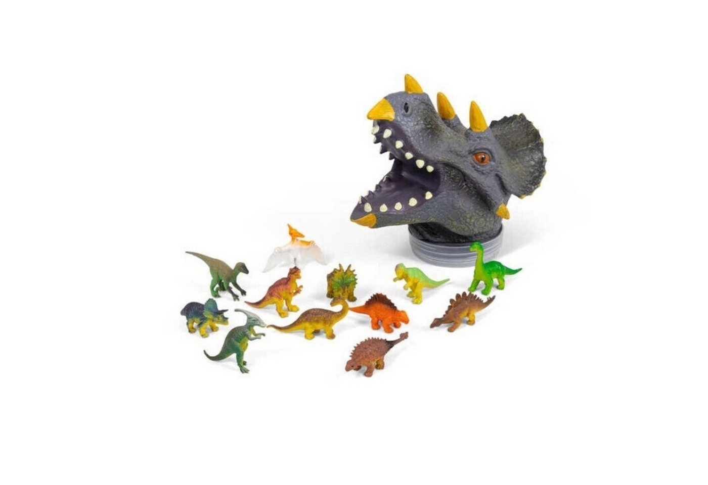TOBAR Spielfigur Dinosaurier Spielfiguren in einem Triceratops Kopf im 12er Set von TOBAR