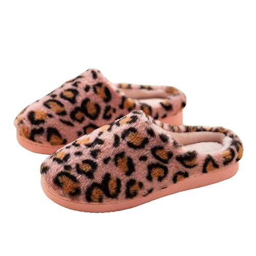 TOBILE Hausschuhe Frauen Mode Leopard Print Plush Pantoffeln Nicht-Rutschige Warme Hausschuhe-Pink,34/35 von TOBILE