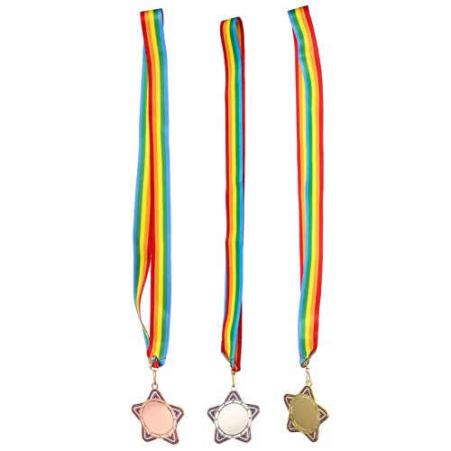 TOGEVAL 3 Stück Kindermedaillen Auszeichnungen Medaillen Metallmedaillen Kindergoldmedaillen Kindermedaillen Stütze Rennmedaille Auszeichnungsmedaillen Mit Umhängeband Goldene von TOGEVAL