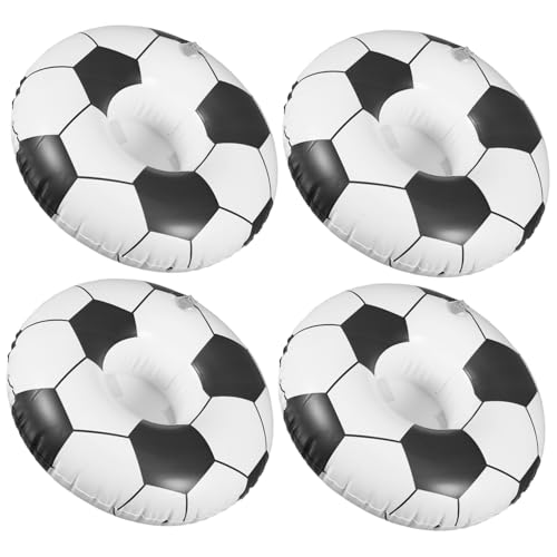 TOGEVAL 4 Stück Teiliges Aufblasbares PVC Getränkehalter Fußball Motiv Schwimmender Pool becherhalter Stabiler Trinkhalter für Strand Poolparty Kindergeburtstag und Wiederverwendbar von TOGEVAL