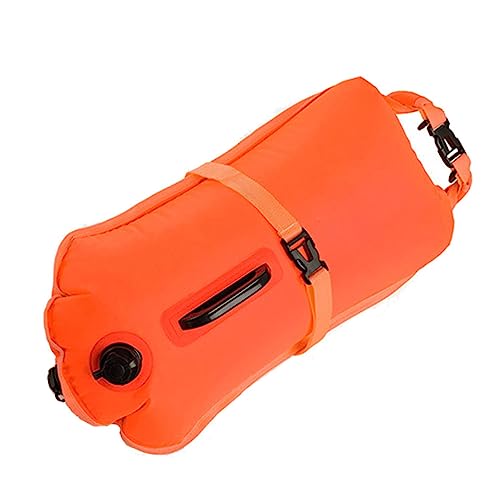 TOKIDNY Aufblasbare Schwimmboje Für Erwachsene Mit Trockentasche Sicherheitsboje Für Freiwasser Schwimmen Und Schnorcheln Orange von TOKIDNY