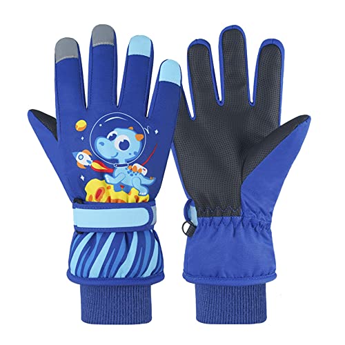 Kinder Skihandschuhe Snowboard Handschuhe Schneehandschuhe wasserdichte Und Winddichte Winter Handschuhe Anti-Rutsch Plüsch Gefüttert Warm Handschuhe für Mädchen Jungen Blauer Dinosaurier S(4-7 Jahre) von TOKYMOON