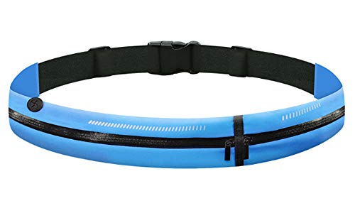 Wasserabweisende Laufgürtel Hüfttasche Bauchtasche mit verstellbarem Gummiband Laufgürtel mit großer Kapazität für Training Sport Radfahren Laufen Reisen und Outdoor (Leuchtende Doppeltasche blau) von TOKYMOON