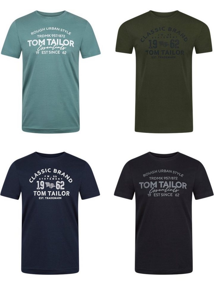 TOM TAILOR T-Shirt Herren Printshirt Regular Fit (4-tlg) Kurzarm Tee Shirt mit Rundhalsausschnitt aus 100% Baumwolle von TOM TAILOR