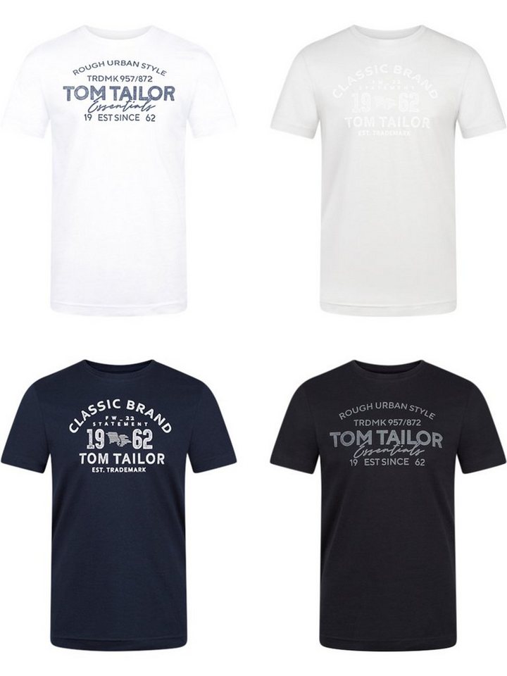 TOM TAILOR T-Shirt Herren Printshirt Regular Fit (4-tlg) Kurzarm Tee Shirt mit Rundhalsausschnitt aus 100% Baumwolle von TOM TAILOR