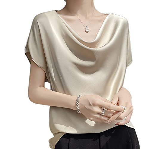 Damen Oberteile,Damen-Satinbluse Sommer Elegant Solide Rollkragenpullover Hemden Oberteile Modische Kurzarm-Tunika-Oberteile Lässige Lockere Arbeitsblusen Seiden-T-Shirts Für Damen Und Mädchen Ch von TOMPPY