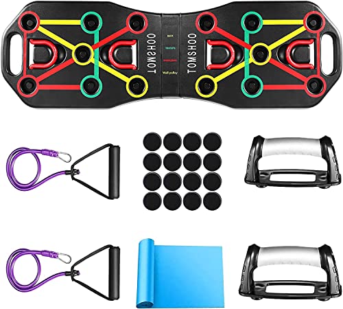 TOMSHOO Push Up Board, 14 in 1, zusammenklappbar, tragbar, mit Push-Up-Griff und elastischem Band, multifunktionales Muskeltrainingsgerät für Fitnessstudio, Zuhause, Training von TOMSHOO