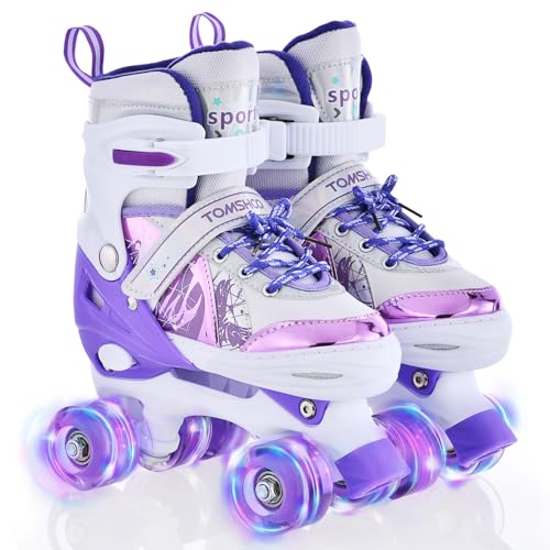 TOMSHOO Rollschuhe Kinder, Roller Skates mit 4 Größen Verstellbar, LED Rädern, Mehrere Größenoptionen, für Weihnachts und Geburtstags Geschenke von TOMSHOO