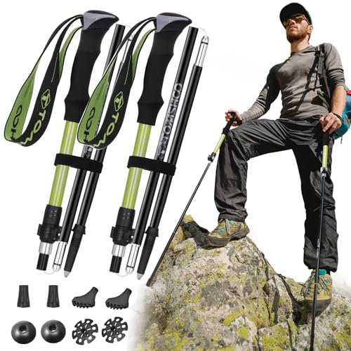 TOMSHOO Wanderstöcke Faltbar, Ultraleicht Carbon & 7075 Aluminium Walking Stöcke Trekkingstöcke mit Korkgriff oder Eva-Handgriff, Terrain Zubehör, Hiking Stick Verstellbar, Farbe Grün von TOMSHOO