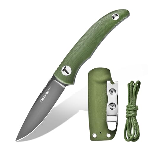 TONIFE Nova Neck Knife mit Scheide Lanyard und Clip, 68mm Feststehendes Klinge Kleine Hals Messer Neck Knife für Outdoor Edc (Grün+Graues Titan) von TONIFE