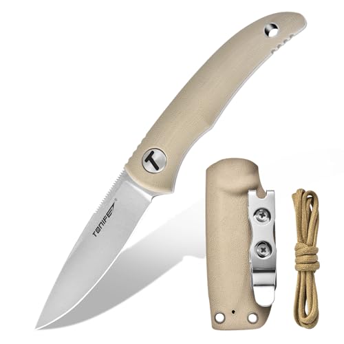 TONIFE Nova Neck Knife mit Scheide Lanyard und Clip, 68mm Feststehendes Klinge Kleine Hals Messer Neck Knife für Outdoor Edc (Warmer Sand+Stonewash) von TONIFE