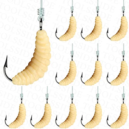 Keyoung TOOLSSIDE 12 Stück #10 Gummischwürmer, Angelköder aus weichem Kunststoff für Forellen, Crappie, Pfannenfisch, Fliegenfischen – künstliche Maden #10 von TOOLSSIDE