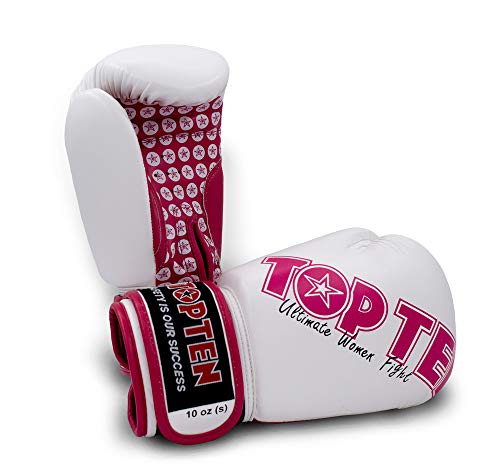 Boxhandschuhe „Woman“ für Frauen - 10 oz, Weiss-pink von TOP TEN