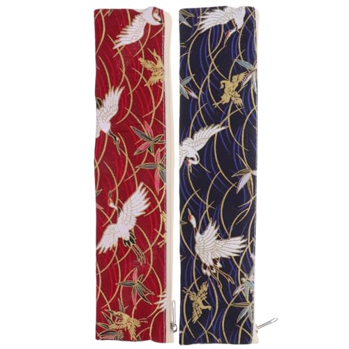 TOPBATHY Japanische Stoff Bestecktasche Mit ReißVerschluss, 2 StüCk, Multifunktionale Aufbewahrung FüR EssstäBchen, Stifte, KäMme Und Weitere Utensilien, Mit Kranichdesign, 26.3X6.2X0.3Cm von TOPBATHY