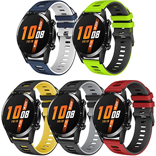TOPsic Armband für Huawei Watch GT 2/Huawei Watch GT Fashion/Sport/Active/Elegant/Classic/Galaxy Watch 46mm/Gear S3, 22mm Uhrenarmband Silikon Edelstahl Metall Ersatzband von TOPsic
