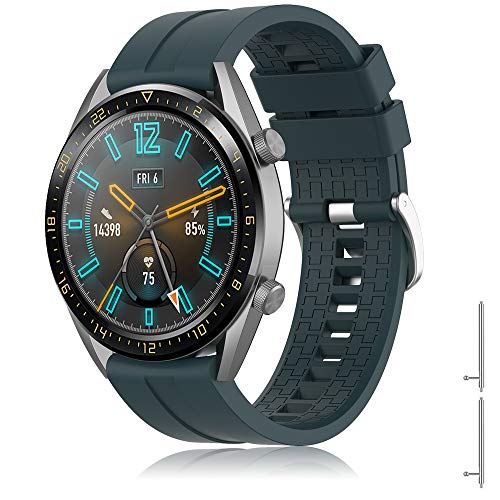TOPsic Armband für Huawei Watch GT 2/Huawei Watch GT Fashion/Sport/Active/Elegant/Classic/Galaxy Watch 46mm/Gear S3, 22mm Uhrenarmband Silikon Edelstahl Metall Ersatzband von TOPsic