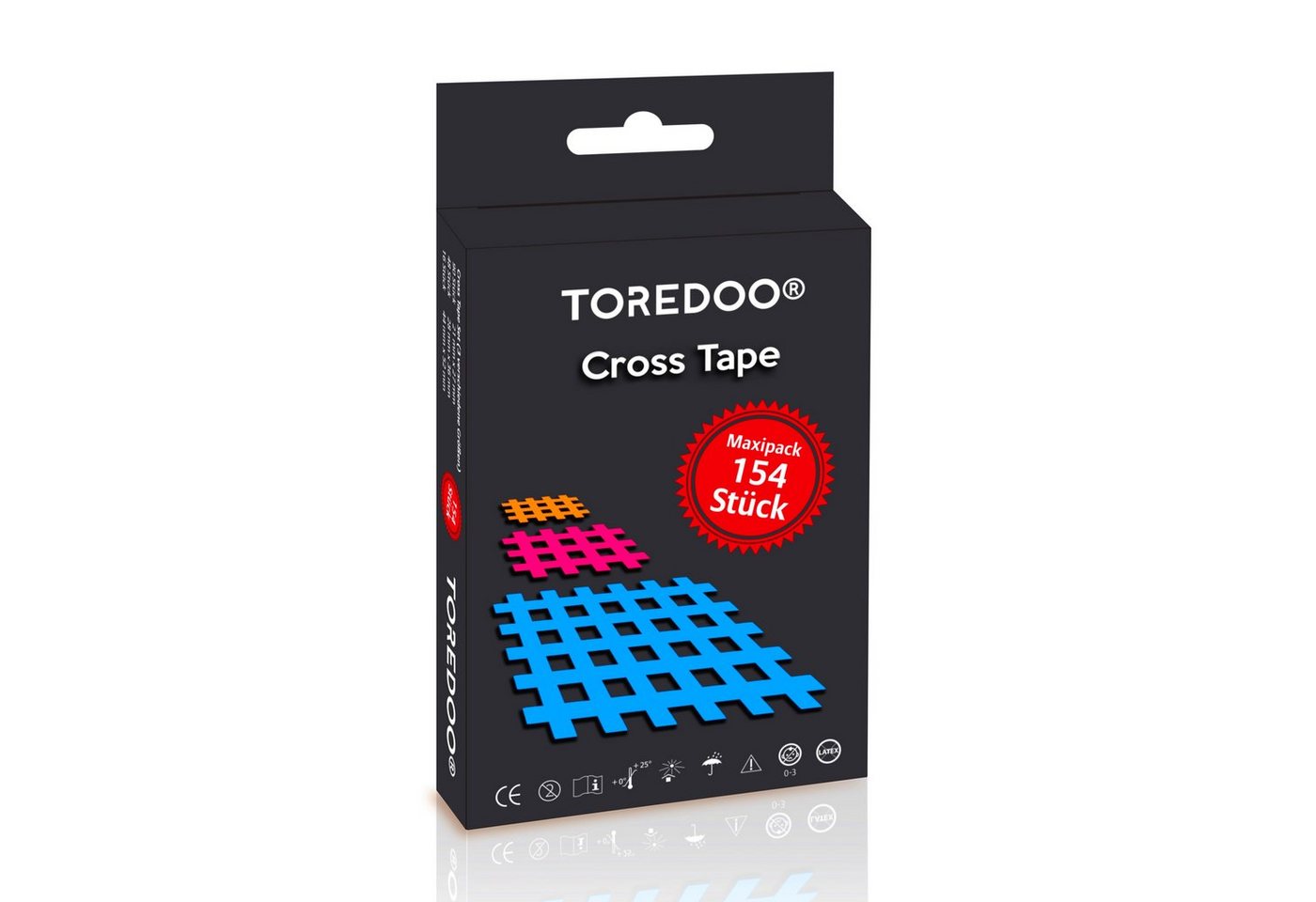 TOREDOO Kinesiologie-Tape TOREDOO Cross Tape Gittertape 154 Stück - Gitterpflaster Mix Box bunt (Packung) von TOREDOO