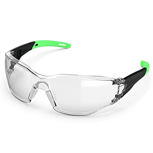 TOREGE Transparente Schutzbrille – verstellbarer Nasensteg, beschlagfrei und kratzfest, leicht, mit rutschfesten Gummigriffen – ANSI Z87 (Black & Green) von TOREGE