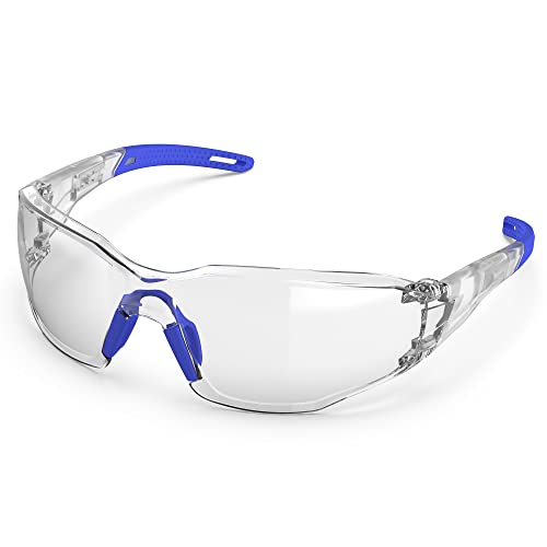 TOREGE Transparente Schutzbrille – verstellbarer Nasensteg, beschlagfrei und kratzfest, leicht, mit rutschfesten Gummigriffen – ANSI Z87 (Blau) von TOREGE