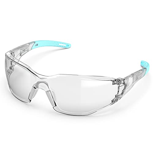 TOREGE Transparente Schutzbrille – verstellbarer Nasensteg, beschlagfrei und kratzfest, leicht, mit rutschfesten Gummigriffen – ANSI Z87 (Light Blue) von TOREGE