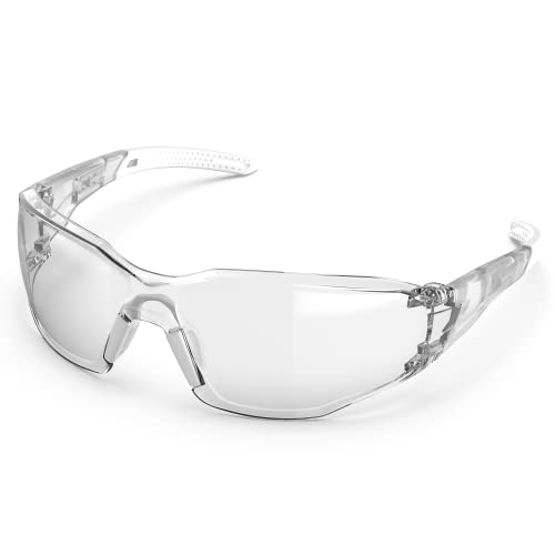 TOREGE Transparente Schutzbrille – verstellbarer Nasensteg, beschlagfrei und kratzfest, leicht, mit rutschfesten Gummigriffen – ANSI Z87 (White) von TOREGE