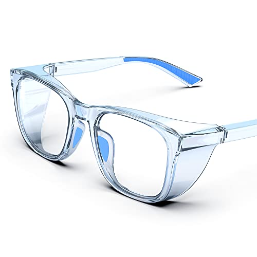 TOREGE Transparente Schutzbrille mit Seitenschutz, beschlagfrei und kratzfest mit rutschfesten Griffen und komplettem UV-Schutz, ideal für Frauen und Männer (Blau) von TOREGE