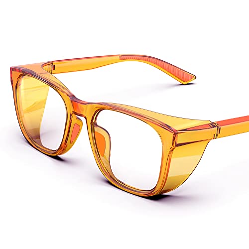 Transparente Schutzbrille mit Seitenschutz, beschlagfrei und kratzfest mit rutschfesten Griffen und komplettem UV-Schutz, ideal für Frauen und Männer (Orange) von TOREGE