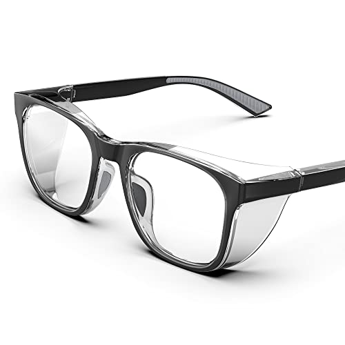 TOREGE Transparente Schutzbrille mit Seitenschutz, beschlagfrei und kratzfest mit rutschfesten Griffen und komplettem UV-Schutz, ideal für Frauen und Männer (black&Gray) von TOREGE