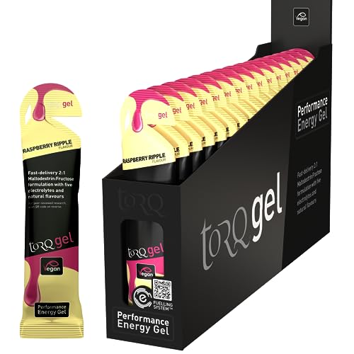 Torq Energy Gel Raspberry Ripple - Sports, Cycling, Running Gels with 30 g Carbohydrates, Box of 15 von TORQ