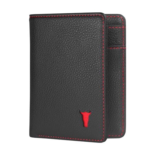 TORRO Herren Geldbörse - Premium-Echtleder-Geldbörse mit RFID-Schutz (Schwarz mit roten Nähten) von TORRO
