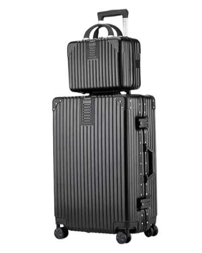 TOTIKI Koffer 2-teiliges Gepäckset Mit Spinner-Rädern, Passwortsperre, 14-Zoll-Hartschalen-Kosmetikkoffer Rollkoffer (Color : Black, Size : 26in) von TOTIKI