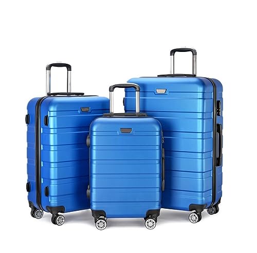 TOTIKI Koffer Gepäck-ABS-3-teiliges Set Mit Schloss-Spinner 20 Zoll, 24 Zoll, 28 Zoll, Leichtes Gepäck Für Die Reise Rollkoffer (Color : Blue, Size : 20+24+28inch) von TOTIKI