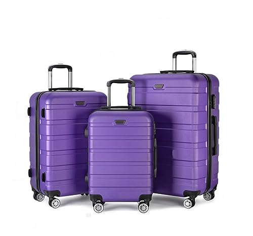 TOTIKI Koffer Gepäck-ABS-3-teiliges Set Mit Schloss-Spinner 20 Zoll, 24 Zoll, 28 Zoll, Leichtes Gepäck Für Die Reise Rollkoffer (Color : Purple, Size : 20+24+28inch) von TOTIKI