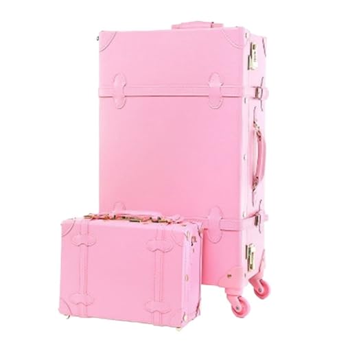 TOTIKI Koffer Vintage-Gepäcksets, 2-teilige Spinner-Räder, Hartschalen-Reise-Handgepäckkoffer Rollkoffer (Color : Rosa, Size : 12+20inch) von TOTIKI